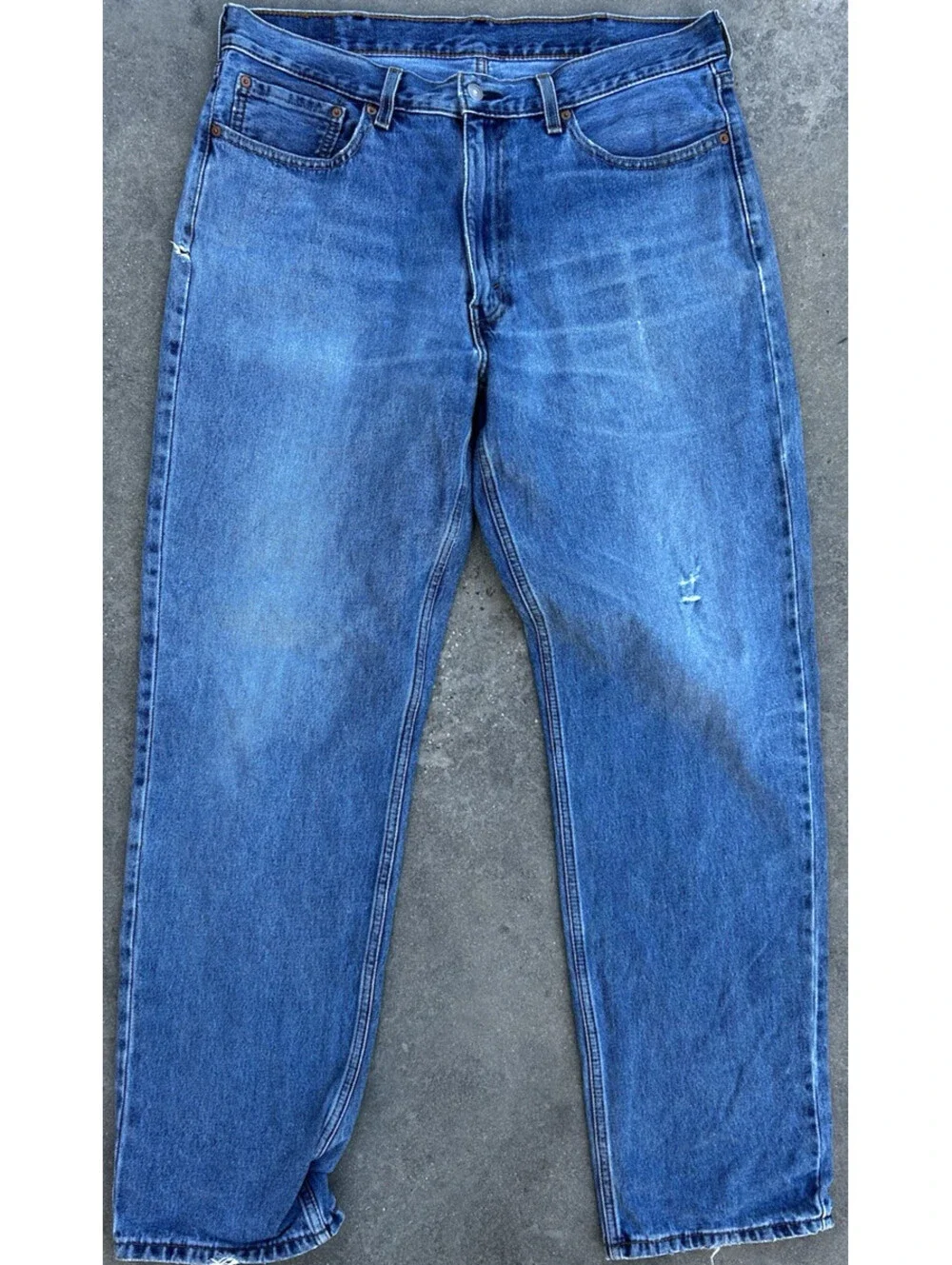 Levis 550 Denim Blue Jens Light Wash Thigh Fade Button Zip Distressed 38Wx36L